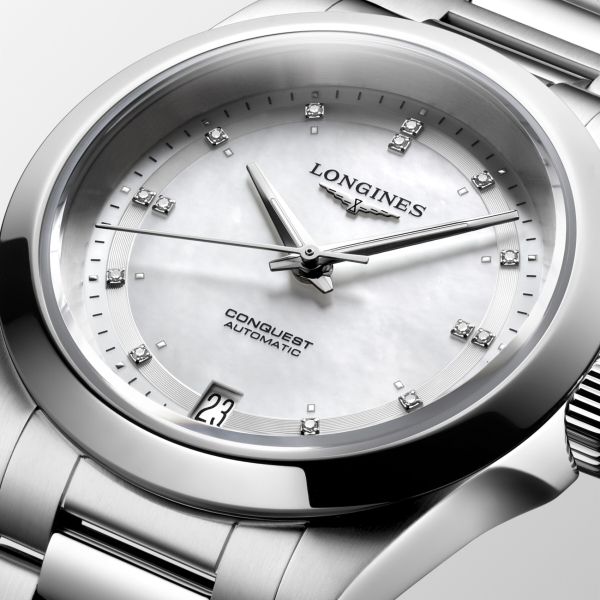 Montre Longines Conquest Heritage 34mm Cadran Nacre Index Diamants