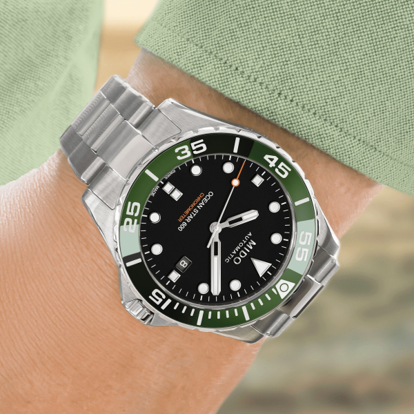 Montre Mido Ocean Star 600 Chronometer Lunette Verte Bracelet Acier