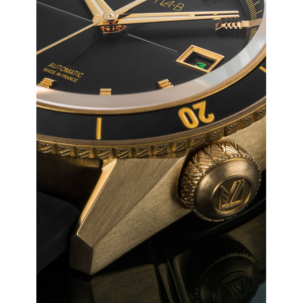 Montre MARCH LA.B Bonzer Bronze Auto Cadran Noir Bracelet Caoutchouc 41MM