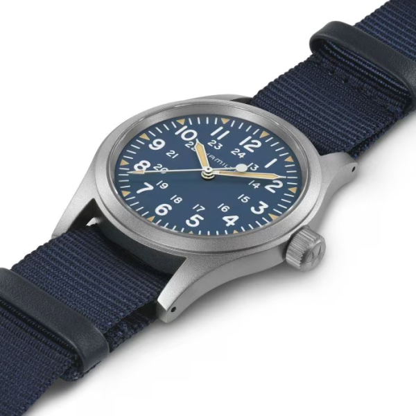 Montre Hamilton Khaki Field Mechanical Cadran Bleu Bracelet Nato Bleu