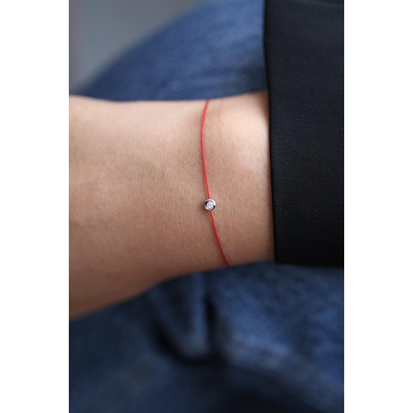 Bracelet Redline Minimaliste Diamant 0.02ct Or Blanc Fil Rouge