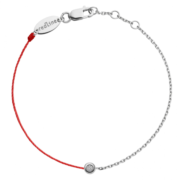 Bracelet Redline Minimaliste Diamant 0.02ct Or Blanc Fil Rouge et Chaîne