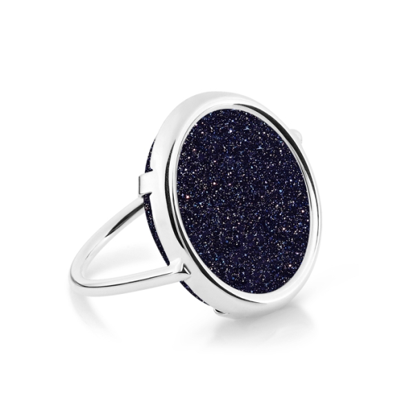 Bague Ginette NY Blue Sandstone White Gold Disc Ring