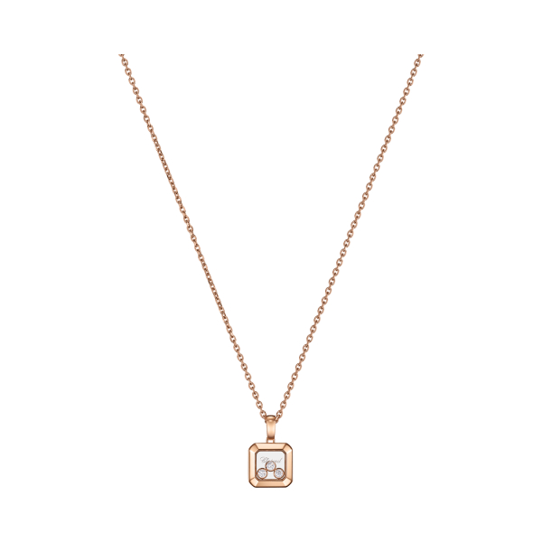 Collier Chopard Happy Diamants Icons Carré Or Rose 3 Diamants Mobiles