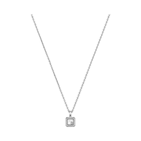 Collier Chopard Happy Diamants Icons Carré Or Blanc Serti 1 Diamant Mobile