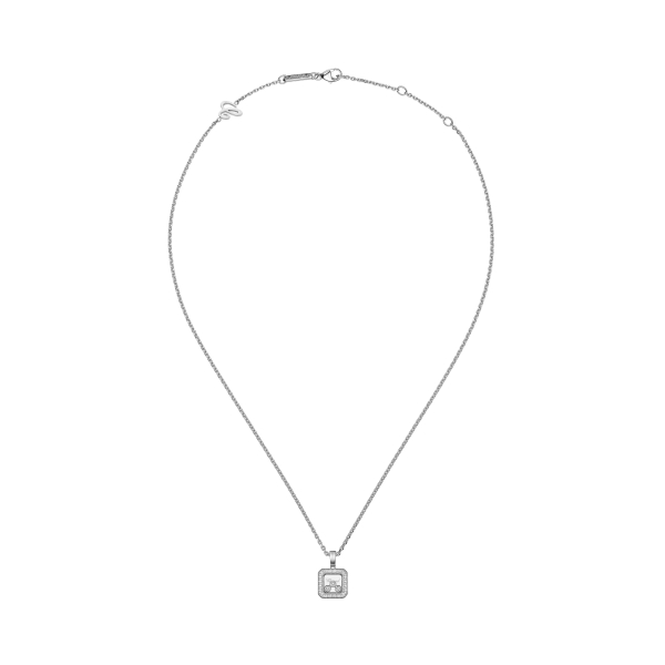 Collier Chopard Happy Diamants Icons Carré Or Blanc Serti 3 Diamants Mobiles