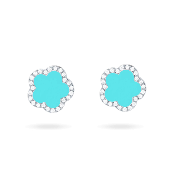 Puces Cesare Pompanon Fiore di Mamma Turquoise Diamants Or Blanc