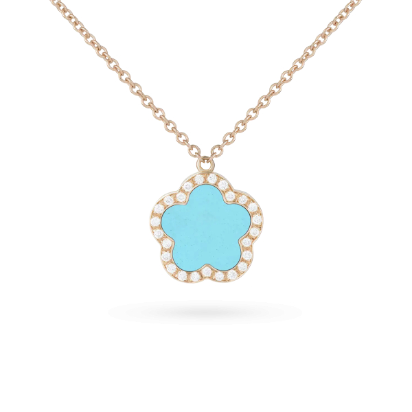 Collier Cesare Pompanon Fiore di Mamma Turquoise Serti Diamants Or Rose