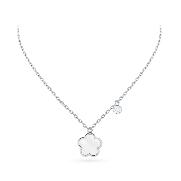 Collier Cesare Pompanon Fiore di Mamma Nacre Blanche Pastille Diamants Or Blanc