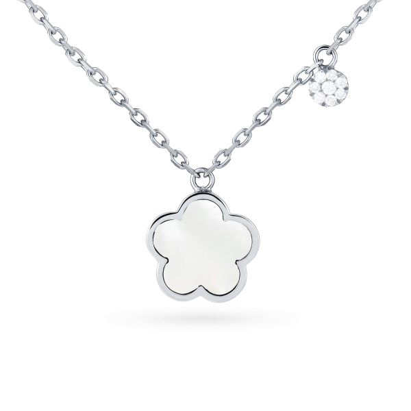 Collier Cesare Pompanon Fiore di Mamma Nacre Blanche Pastille Diamants Or Blanc