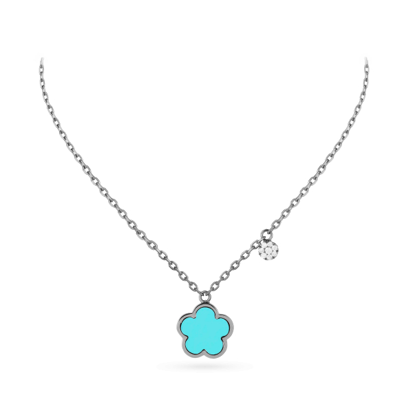 Collier Cesare Pompanon Fiore di Mamma Turquoise Pastille Diamants Or Blanc