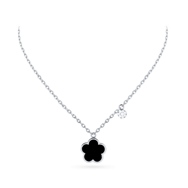 Collier Cesare Pompanon Fiore di Mamma Onyx Pastille Diamants Or Blanc