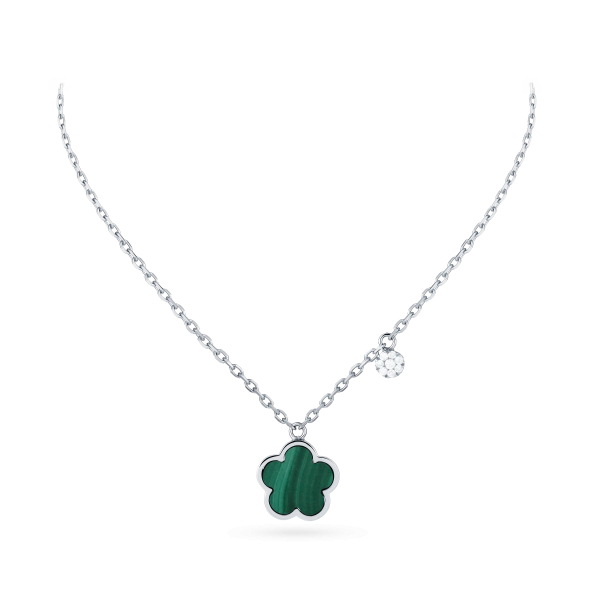 Collier Cesare Pompanon Fiore di Mamma Malachite Pastille Diamants Or Blanc