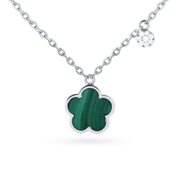 Collier Cesare Pompanon Fiore di Mamma Malachite Pastille Diamants Or Blanc