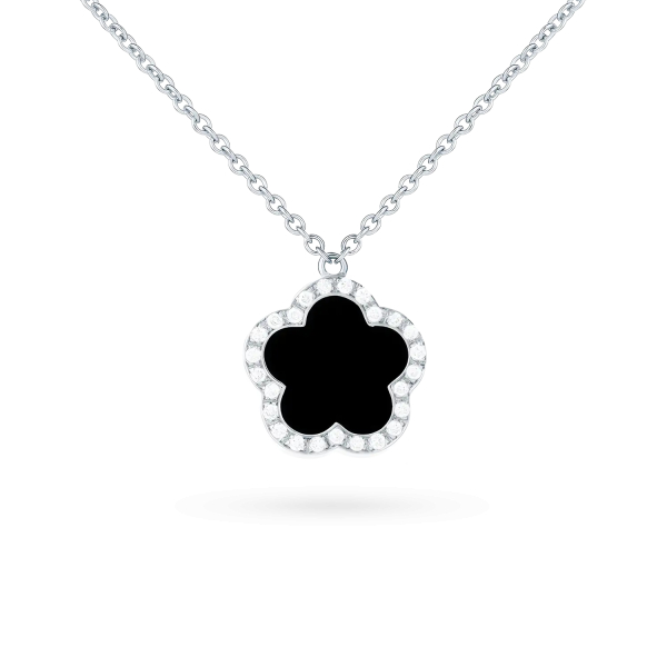 Collier Cesare Pompanon Fiore di Mamma Onyx Serti Diamants Or Blanc