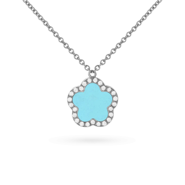 Collier Cesare Pompanon Fiore di Mamma Turquoise Serti Diamants Or Blanc