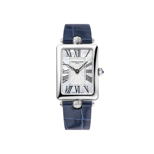 Montre Frederique Constant Classics Art Déco Carrée Bracelet Cuir Bleu