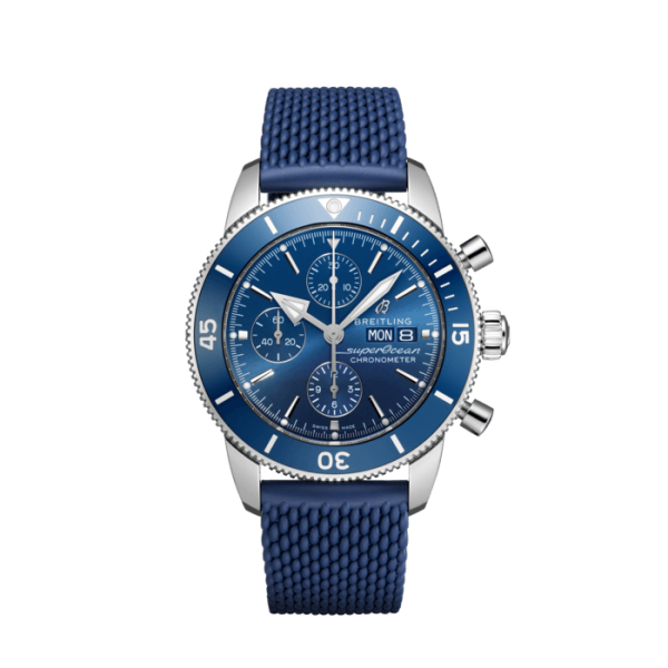 Montre Breitling  Superocean Heritage II 44 mm  Chronographe Bleu Bracelet caoutchouc Aéro Classic boucle déployante