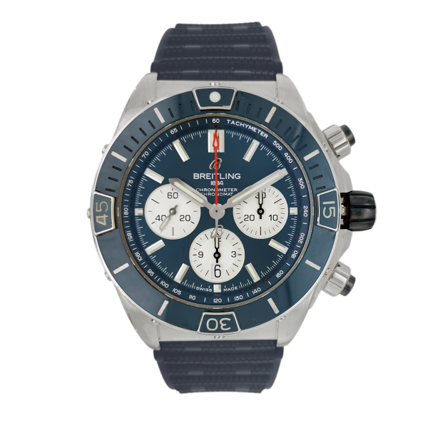 Montre Occasion Breitling Super Chronomat B01 44 Bracelet Caoutchouc Bleu