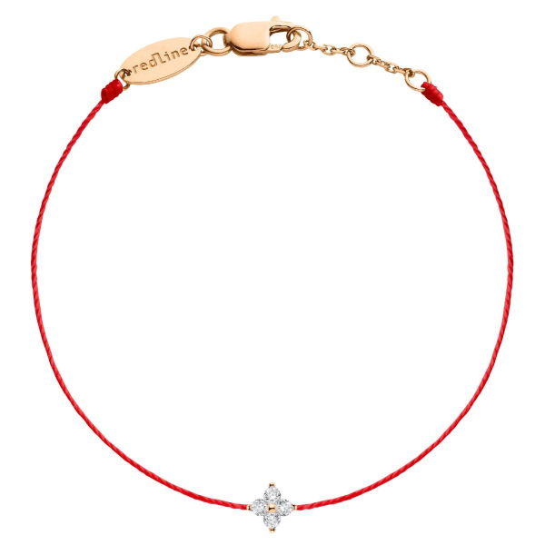 Bracelet REDLINE SHINY fil rouge étoile avec 4 diamants or jaune