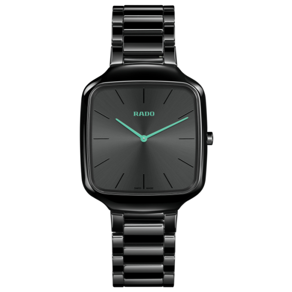 Montre Rado True Square Thinline Cadran Noir Aiguilles Turquoise