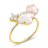 Bague Morganne Bello Bouquet Nacre Blanche et Quartz Rose Diamants Or Jaune