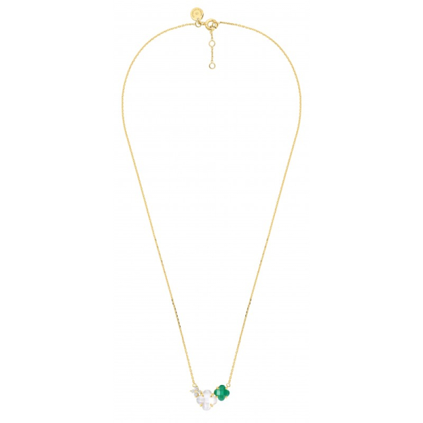 Collier Morganne Bello Bouquet Nacre Blanche et Agate Verte Diamants Or Jaune