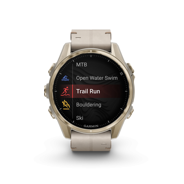 Montre Garmin Fenix 8 43mm AMOLED Sapphire Soft Gold Bracelet Cuir + Silicone