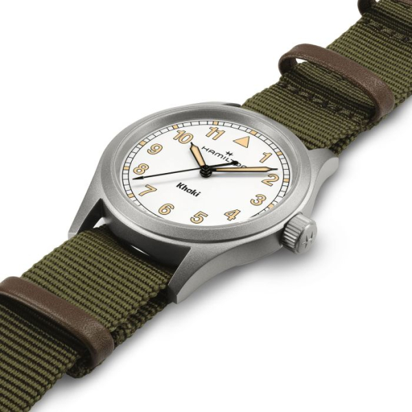 Montre Hamilton Khaki Field Quartz 38mm Cadran Blanc Bracelet Vert