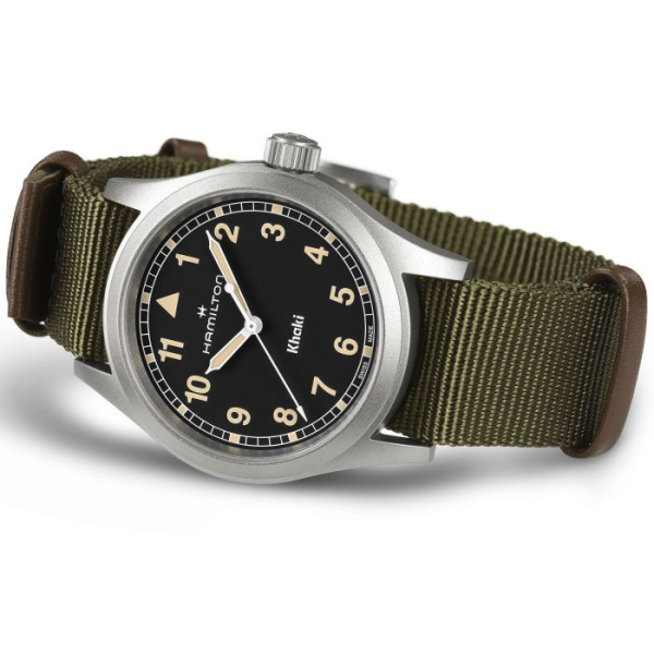 Montre Hamilton Khaki Field Quartz 38mm Cadran Noir Bracelet Vert