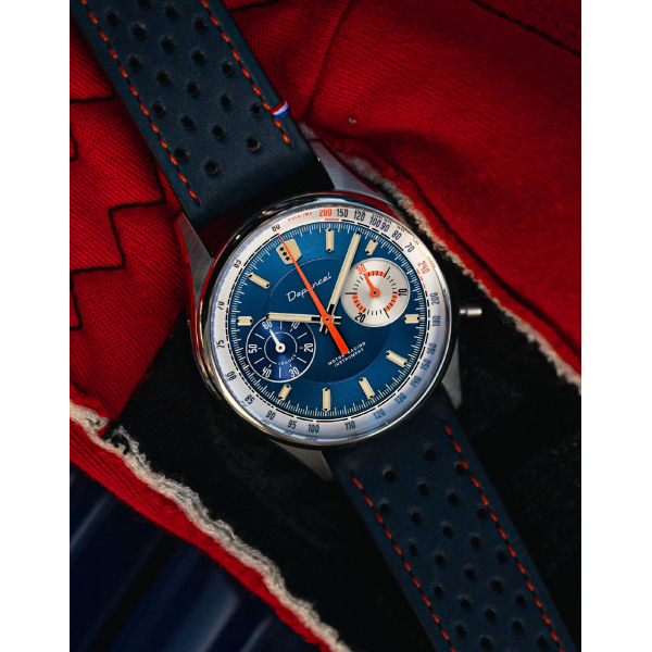 Montre Depancel Allure chronographe cadran bleu bracelet cuir