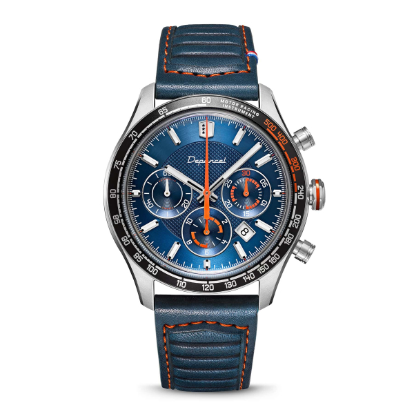 Montre Depancel Allure chronographe auto cadran bleu bracelet cuir