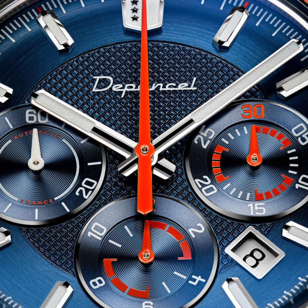 Montre Depancel Allure chronographe auto cadran bleu bracelet cuir