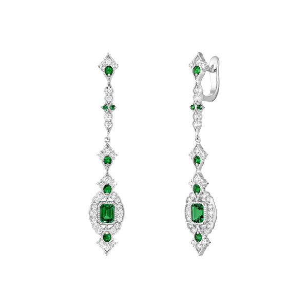 Boucles d'oreilles Stone Paris Hope Or Blanc Diamants et Emeraudes