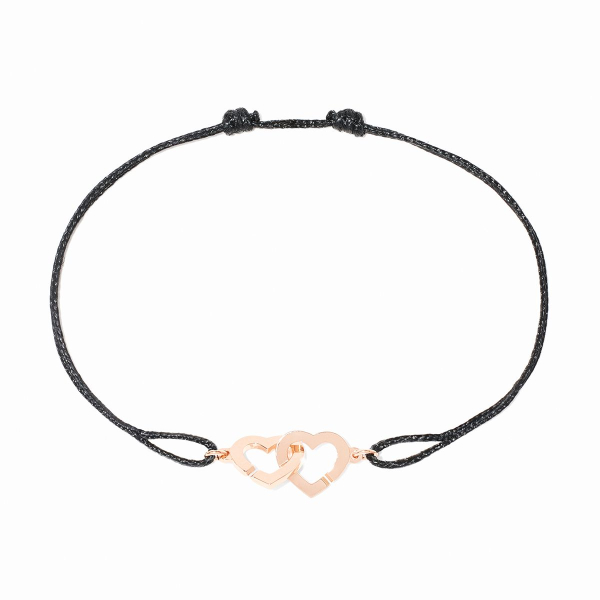 BraceletDinh Van Double Cœurs R9 Or Rose sur cordon