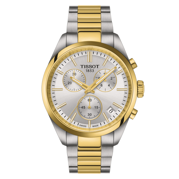 Montre Tissot PR 100 Chronograph Cadran Argent PVD Or Jaune