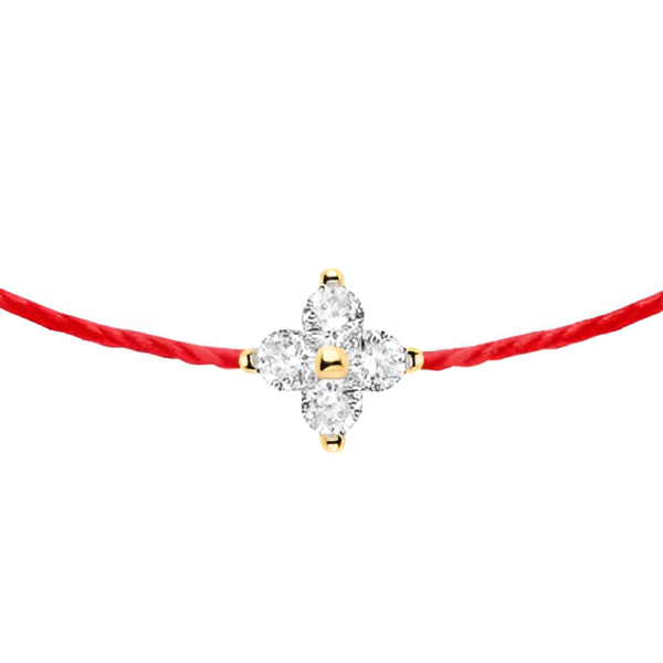 Bracelet REDLINE SHINY fil rouge étoile avec 4 diamants or jaune