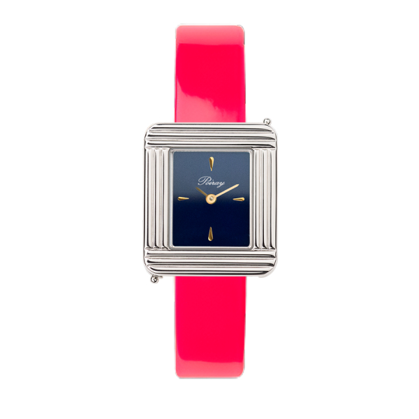 Montre Poiray Ma Première Mini Acier Cadran Bleu Bracelet Veau Vernis Rose