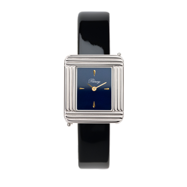 Montre Poiray Ma Première Mini Acier Cadran Bleu Bracelet Veau Vernis Noir