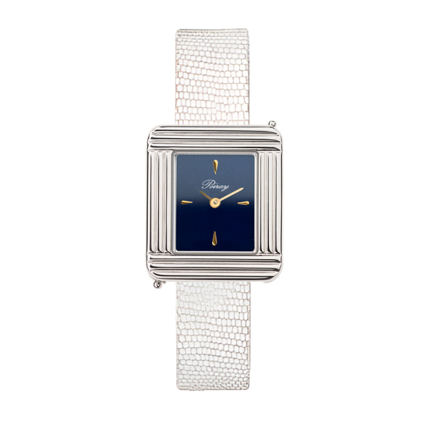 Montre Poiray Ma Première Mini Acier Cadran Bleu Bracelet Chèvre Blanc