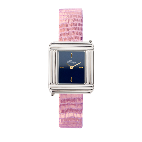 Montre Poiray Ma Première Mini Acier Cadran Bleu Bracelet Chèvre Rose