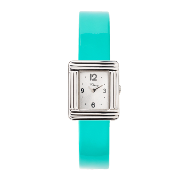 Montre Poiray Ma Première Mini Acier Cadran Soleillé Bracelet Veau Vernis Turquoise