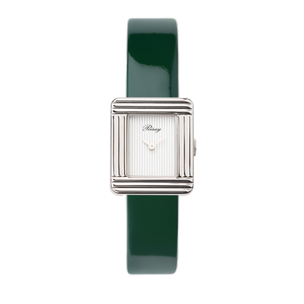 Montre Poiray Ma Première Mini Acier Cadran Ligné Bracelet Veau Vernis Vert