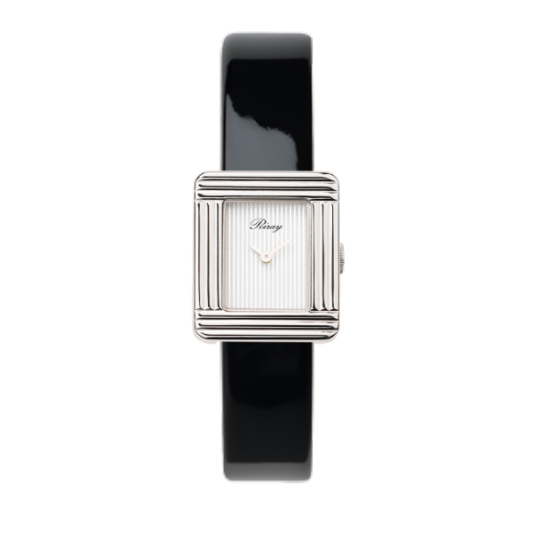 Montre Poiray Ma Première Mini Acier Cadran Ligné Bracelet Veau Vernis Noir