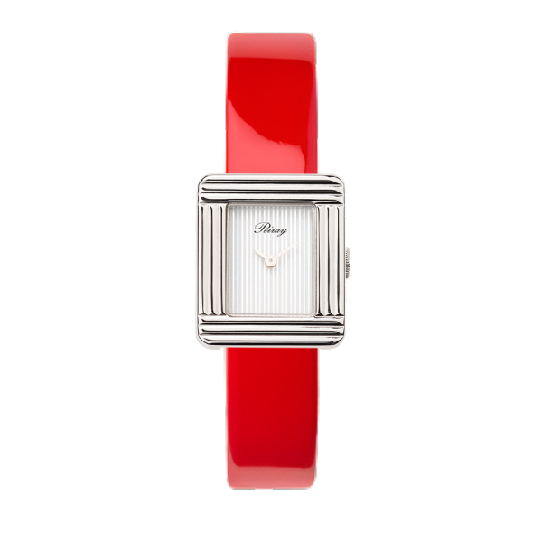 Montre Poiray Ma Première Mini Acier Cadran Ligné Bracelet Veau Vernis Rouge