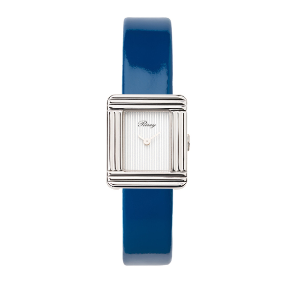 Montre Poiray Ma Première Mini Acier Cadran Ligné Bracelet Veau Vernis Bleu