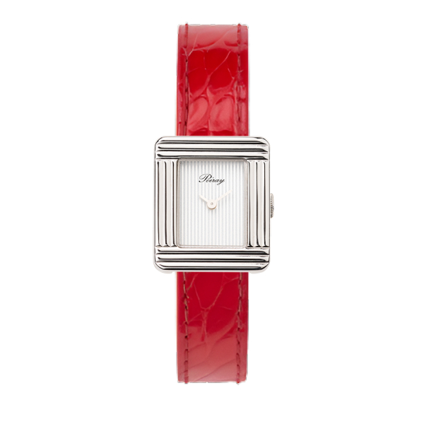 Montre Poiray Ma Première Mini Acier Cadran Ligné Bracelet Alligator Rouge