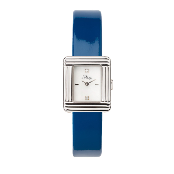 Montre Poiray Ma Première Mini Acier Cadran Serti Bracelet Veau Vernis Bleu