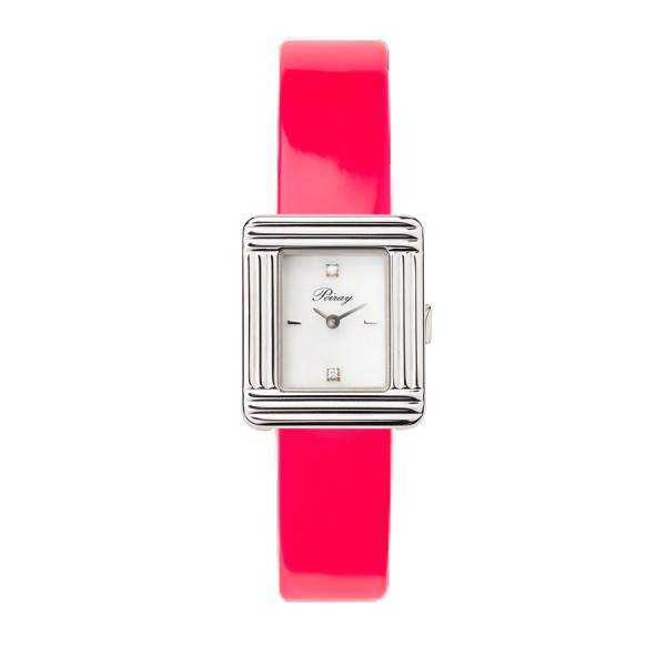 Montre Poiray Ma Première Mini Acier Cadran Serti Bracelet Veau Vernis Rose