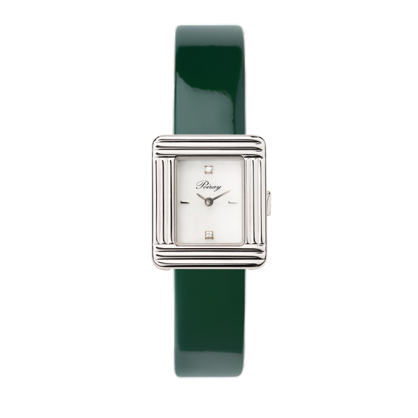 Montre Poiray Ma Première Mini Acier Cadran Serti Bracelet Veau Vernis Vert